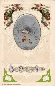G79/ John Winsch Artist Signed Postcard c1910 Christmas Dog Snow 12