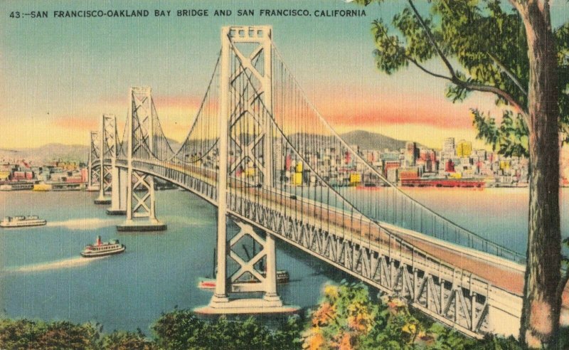 Postcard San Francisco Oakland Bay Bridge California 