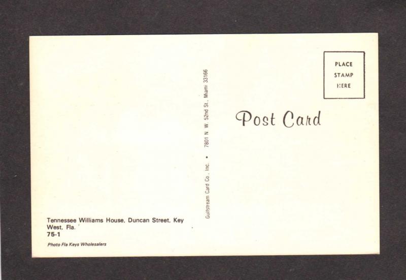 FL Tennessee Williams House Key West Florida Postcard American Playwright