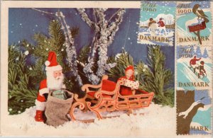 Christmas Toy Santa with Sleigh Denmark  1960 to Hardy Virginia Postcard W14