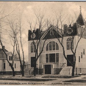 c1910s Akron, IA First Baptist Church Parsonage Battlement Litho Photo PC A147