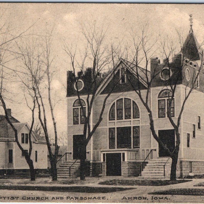 c1910s Akron, IA First Baptist Church Parsonage Battlement Litho Photo PC A147