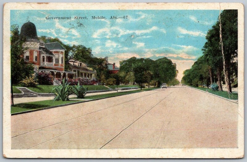 Mobile Alabama 1924 Postcard Government Street Homes