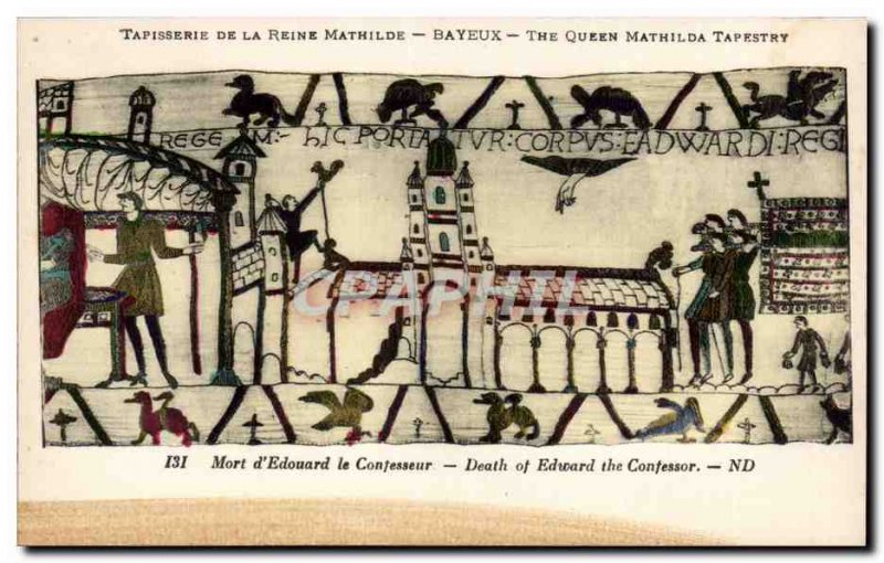 Postcard Old Bayeux Tapestry of Queen Mathilde of Death & # 39Edouard confessor