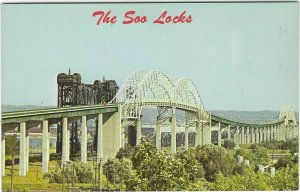 VTG Postcard, The Soo Locks, The International Bridge, Michigan to Canada 