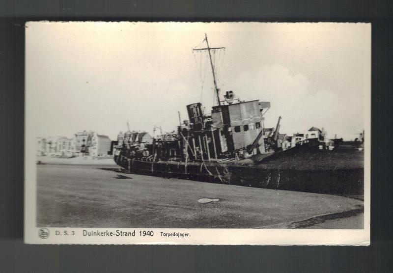 1940 WW2 Mint RPPC Postcard BAttle Dunkirk British Navy Beached Torpedo Boat