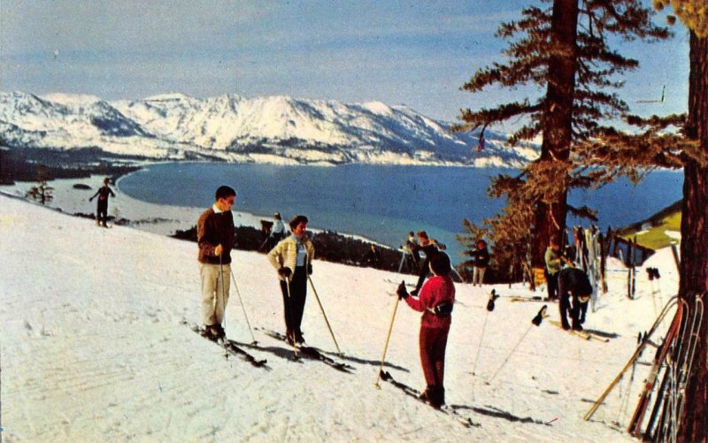 HEAVENLY VALLEY Skiers Skiing LAKE TAHOE Ski Resort c1950s Vintage Postcard