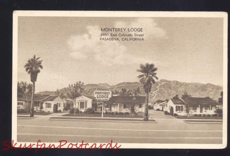 PASADENA CALIFORNIA MONTEREY LODGE ROUTE 66 B&W ADVERTISING 