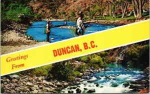 Greetings from Duncan BC British Columbia Fishing Unused Vintage Postcard D77