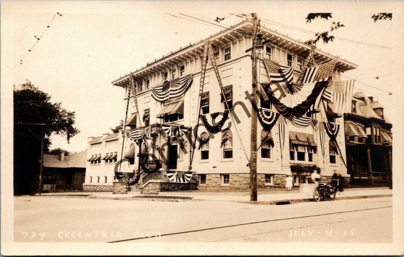 Real Photo Eccentric Club w/ Motorcycle At Gloversville NY New York RP RPPC G70