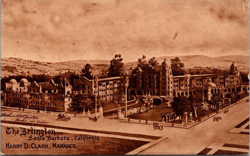 Postcard The Arlington Hotel in Santa Barbara, California 