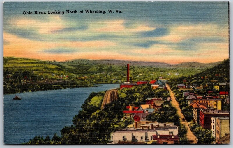 Vtg Wheeling West Virginia WV Ohio River Looking North 1940s View Old Postcard