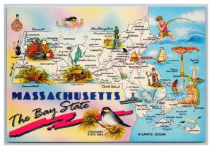 Massachusetts The Bay State Postcard Continental View Map Card