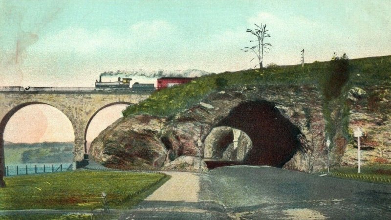 c. 1910 Train Bridge River Drive Tunnel Philadelphia Postcard P15 