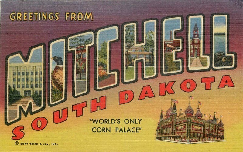 Mitchell South Dakota Large Letters Multi Grigg Teich linen Postcard 21-11270