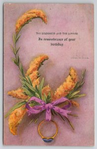 The Goldenrod Flower and the Sapphire Birthday Greeting Postcard L38