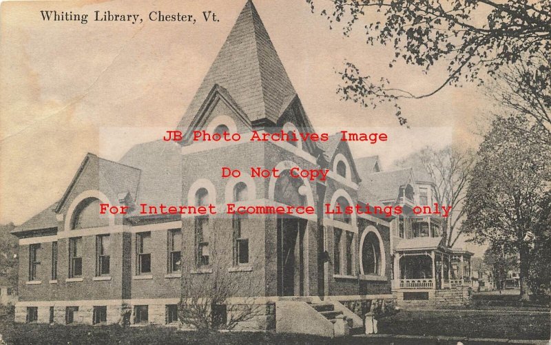 VT, Chester, Vermont, Whiting Library, Exterior View, 1917 PM