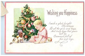 c1910's Christmas Tree Candle Lights Little Boy And Dog Embossed Posted Postcard