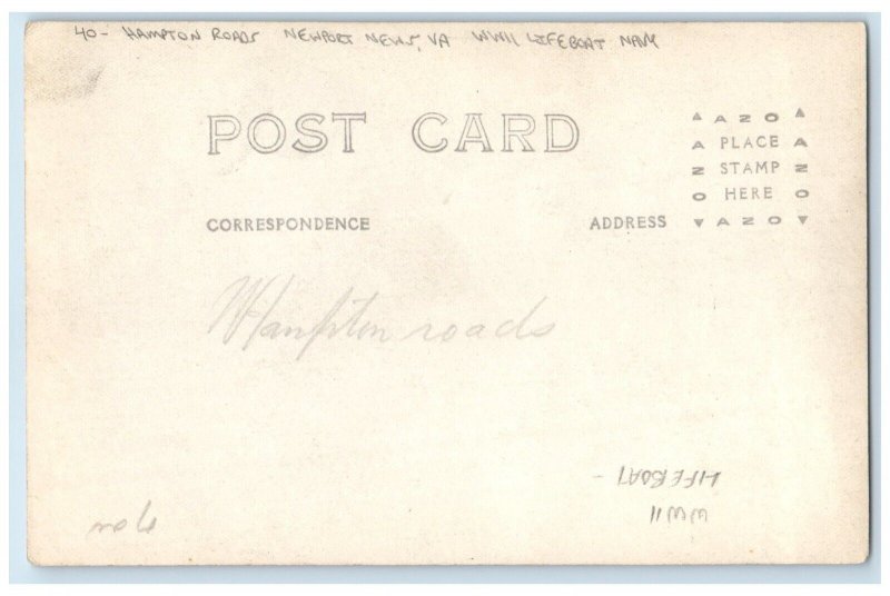 Hampton Roads Newport News VA, WWI Lifeboat Navy RPPC Photo Antique Postcard