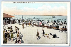 1926 Chicago Illinois IL Postcard Diversey Beach Swimming Bathing Crowd Posted