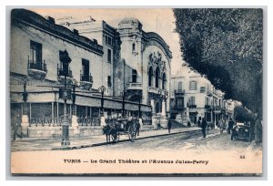 Le Grand Théâtre et l'Avenue Jules Tunis Tunisia UNP DB Postcard Q25