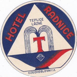 Czechoslovakia Teplice Lazne Hotel Radnice Vintage Luggage Label sk3359