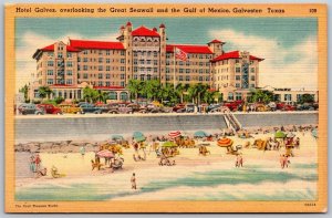 Vtg Galveston Texas TX Hotel Galvez Overlooking Seawall Gulf Of Mexico Postcard