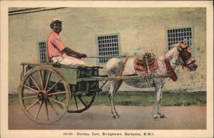 Barbados BWI British West Indies Donkey Cart Local Man Vintage Postcard