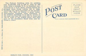 1933 Chicago World's Fair Fed Bldg & Hall of States, Lagoon, Stoll Postcard WF31