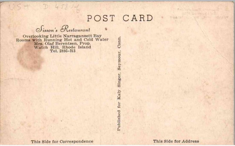 Watch Hill, Rhode Island - Dine at Sisson's Restaurant  - c1940