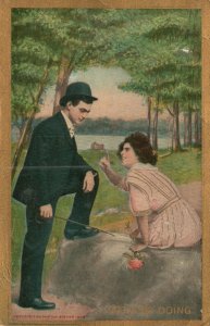 Vintage Postcard 1910's Nothing Doing. Man & Woman in Conversation