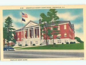 Unused Linen OLD CARS & COURT HOUSE Greenville South Carolina SC n4582