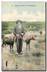 Old Postcard Goat Shepherd in the mountains