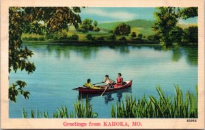 Postcard MO Kahoka - Greetings - NYCE Landscape People in rowboat