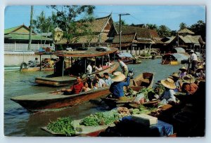 Thailand Postcard Wad Sai Floating Market Dhonburi 1972 Vintage Posted