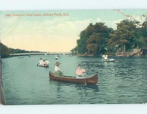 Divided-Back WOMEN IN CANOE BOAT ON DEAL LAKE Asbury Park New Jersey NJ F4139