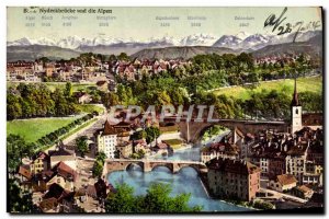Old Postcard Bern Nydeckbrucke und die Alpen