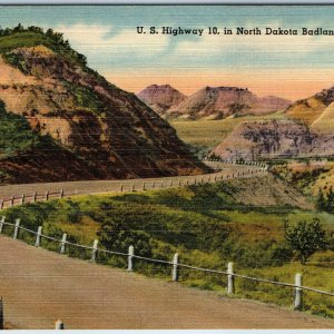 c1940s ND North Dakota US Highway Route 10 Badlands Road Curve Scenic Vista A220