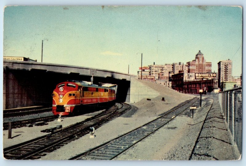 1960 El Paso Texas Postcard Passenger Train Union Station Yards Business Skyline