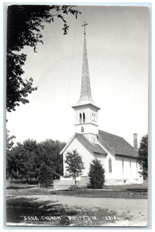 c1940's Dane Church Scene Street Rolfe Iowa IA RPPC Photo Vintage Postcard