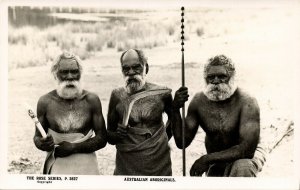 australia, Armed Native Aboriginal Men, Boomerang Spear Waddy, Rose Series RPPC