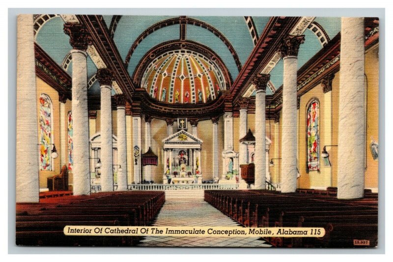 Vintage 1940's Postcard Cathedral of the Immaculate Conception Mobile Alabama