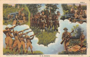 U.S. INFANTRY MACHINE GUNS GAS MASKS MILITARY CURT TEICH POSTCARD 1943