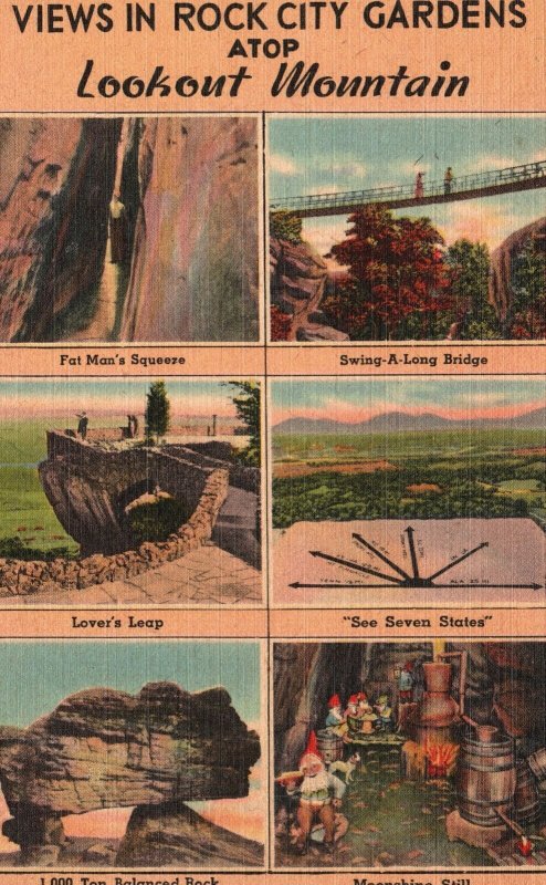 Vintage Postcard Views Rock City Gardens Lookout Mountain Tourists Spots Georgia