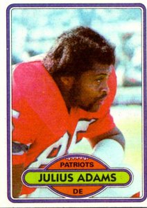 1980 Topps Football Card Julius Adams DE New England Patriots sun0367