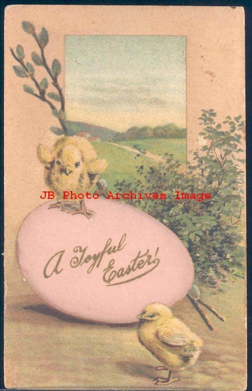 Easter, PFB No 6911-3, Chicks with Silk Pink Egg Inset, Scenic View Background 