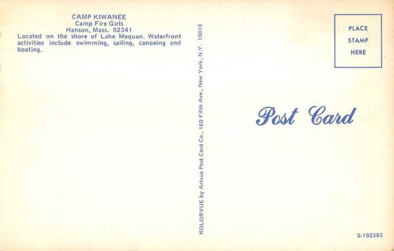 Hanson Massachusetts Camp Kiwanee Camp Fire Girls Vintage Postcard J76284
