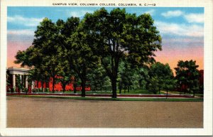 Vtg 1930s Campus View Columbia College South Carolina SC Linen Postcard