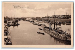 1927 Boating Scene Neckar Neckarbrucke Mannheim Germany Vintage Postcard