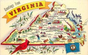 Large Letters Map Attractions 1960s Postcard Virginia Rowe Distributing 12218